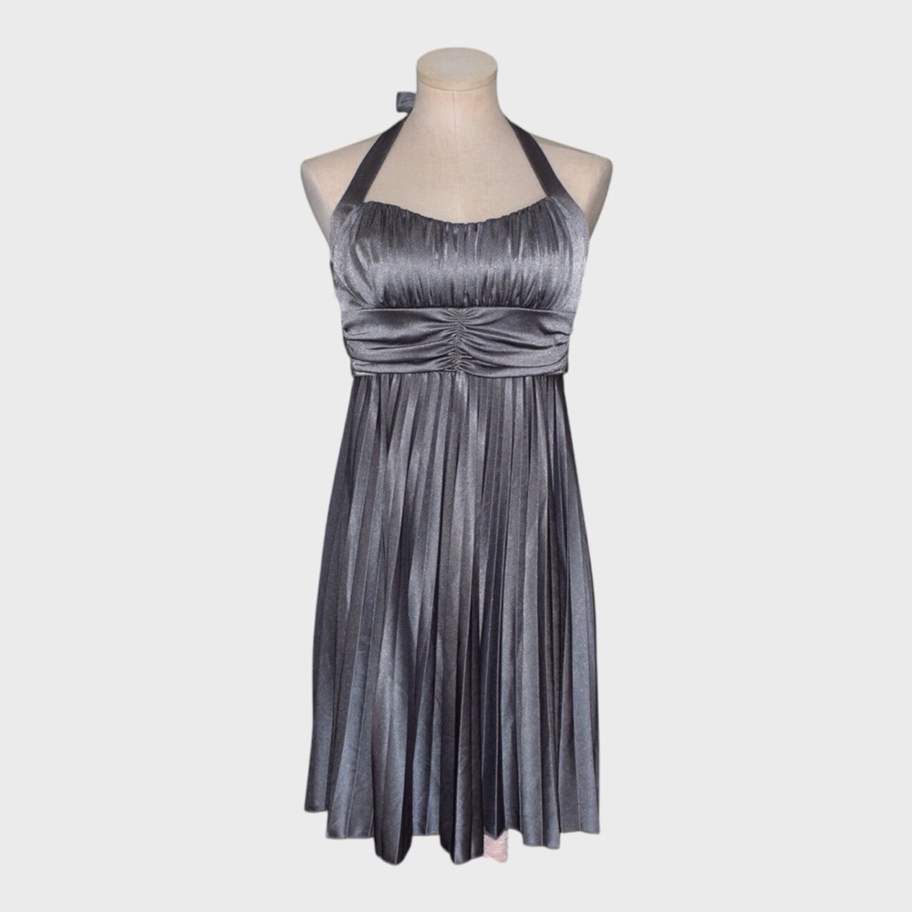 Speechless‎ Silver Metallic Pleated Halter Dress